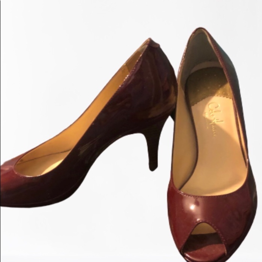 Wine Cole Haan peep toe heels size 7